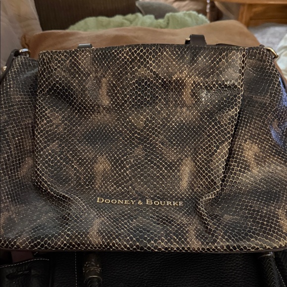 Dooney & Bourke Black and Taupe Snakeskin Tote